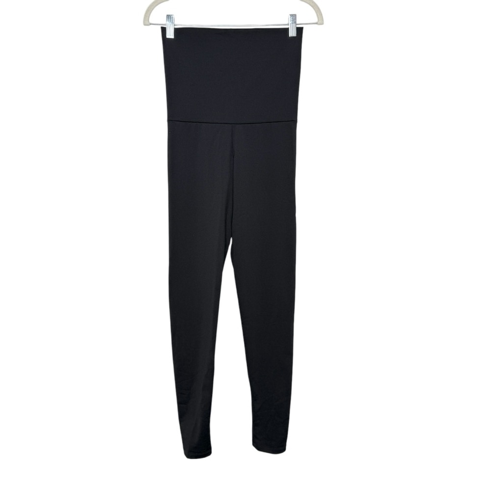 Lobo Mau Fleece Lined Full Length Legging High Waisted Fold Over Black‎ Medium